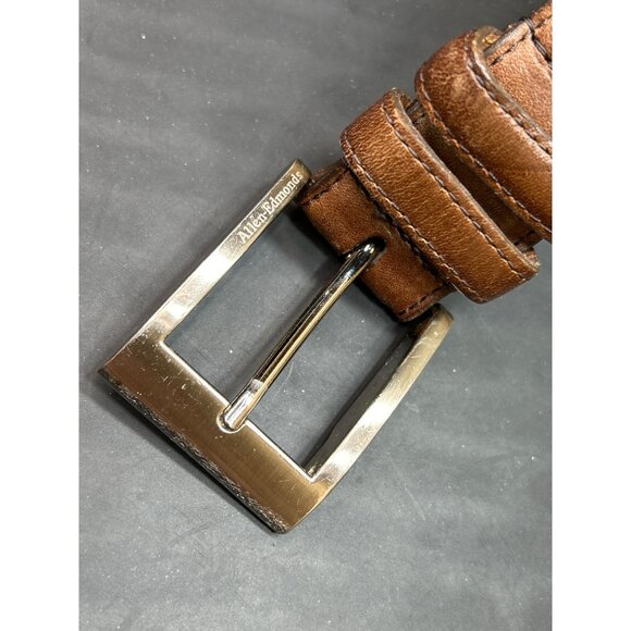 Allen Edmonds Brown Leather Belt With Silver Buckle 100/40 Made In USA Mens Clas - Picture 2 of 11